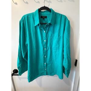 Banana Republic Linen-Blend Turquoise Button Down- Large
